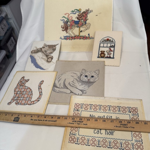 Lot of Completed Counted Cross Stitches Kitty Cat Horse Animal Themed Patterns - Picture 9 of 9